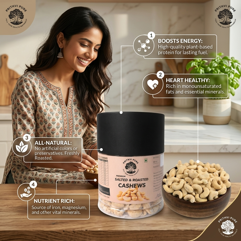 Roasted and Salted Cashew Nuts 350gm | Protein Rich Premium Whole Cashews | Crunchy & Savory Taste | Perfect Snack & Cooking Ingredient | Jar Pack - Image 4