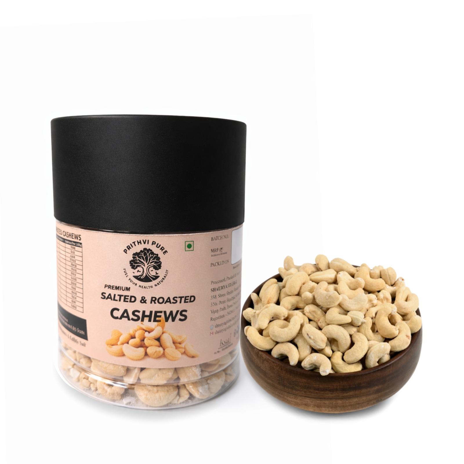Roasted and Salted Cashew Nuts 350gm | Protein Rich Premium Whole Cashews | Crunchy & Savory Taste | Perfect Snack & Cooking Ingredient | Jar Pack
