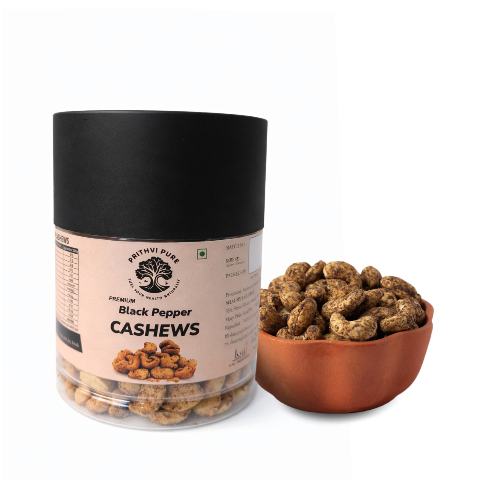 Black Pepper Cashew Nuts 350gm | Premium Whole Cashews Coated with Bold Pepper Flavor | Crunchy Spiced Snack |
