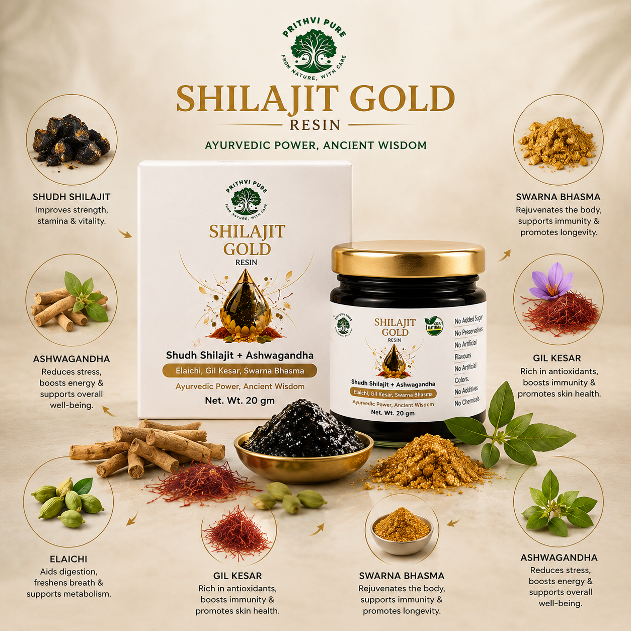 Premium Shilajit Gold | Resin Blend with Ashwagandha & Swarna Bhasma | Daily Strength & Stamina Support