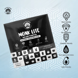 Monk Fruit Sweetener without erythritol Total 240g ( 60 Sachets ) | Monkfruit with allulose | Monklite |1: 2 Natural Sugar Replacement | Zero Calorie, Sugar substitute | Keto & Diabetic Friendly